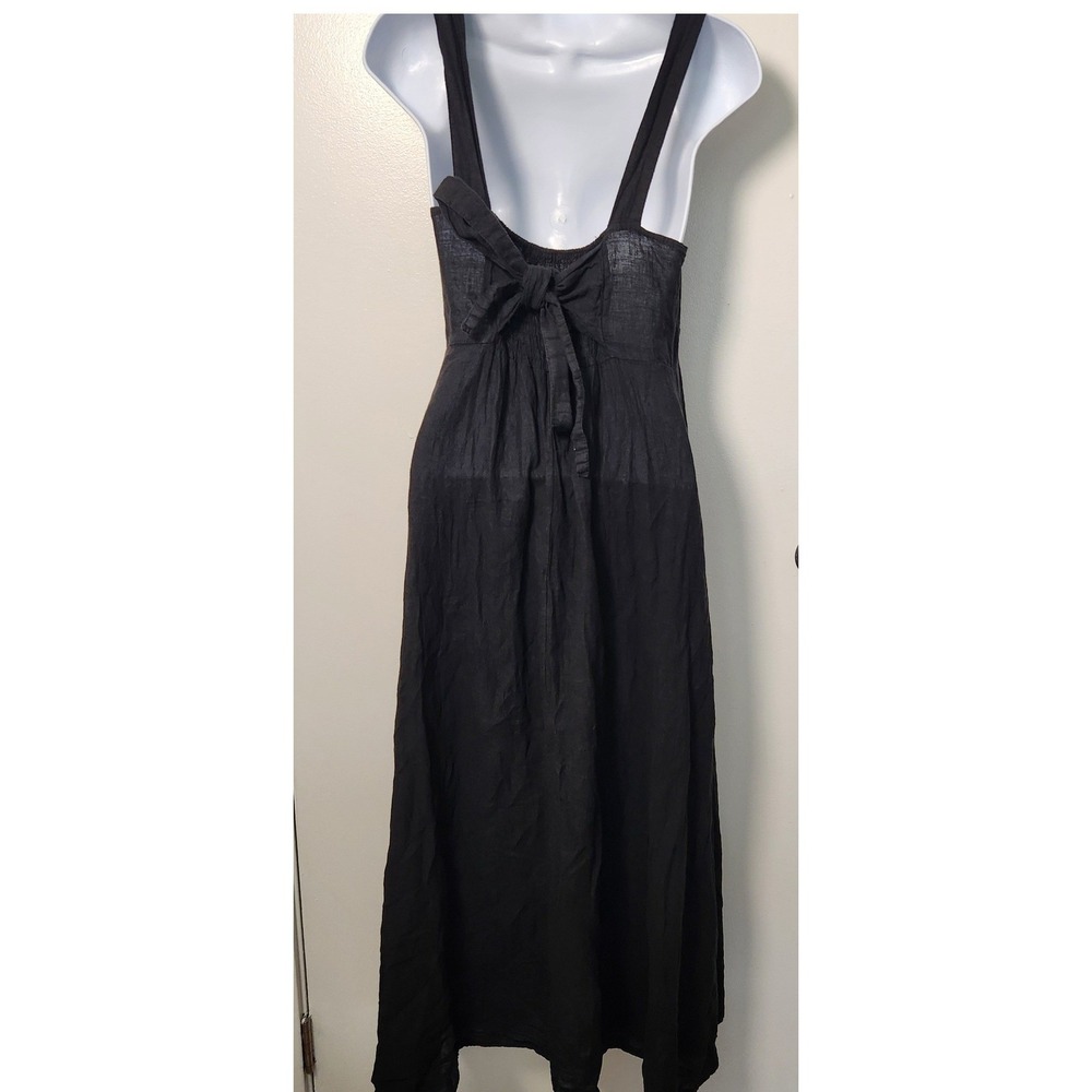 Francesca Bettini Black M Linen Cotton Tie Back Strappy Midi Dress Pockets Italy - Picture 3 of 12